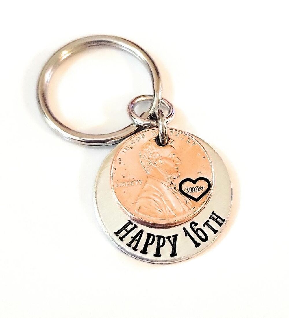 7759 Happy 16th Birthday Gift, Lucky 2009 Birth Year Penny, Copper Coin Key